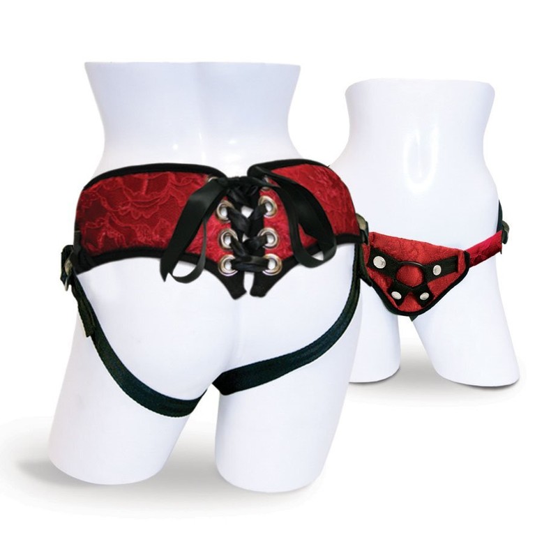 Sportsheets Red Lace Corsette Strap-On Harness with O Ring for Dildo