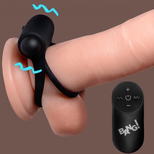 Remote Control 28X Vibrating Penis Ring w Bullet Black USB Rechargeable Vibe New gallery