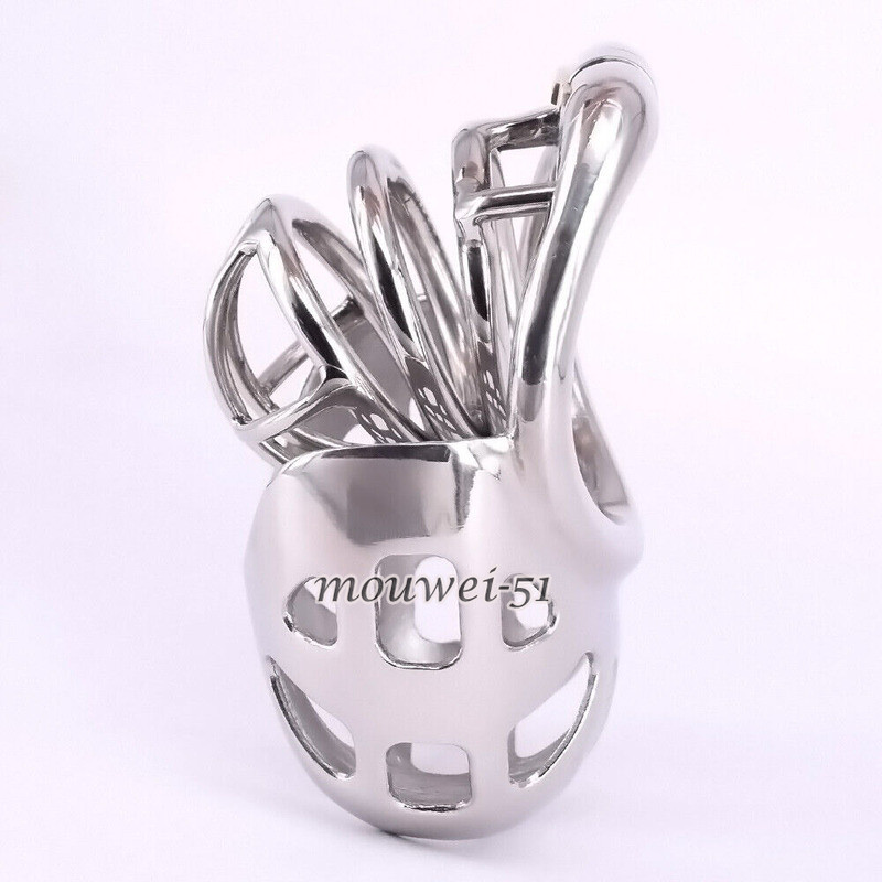 Chastity Cage with Scrotum Stainless Steel Arc Cockring Metal Chastity Devices