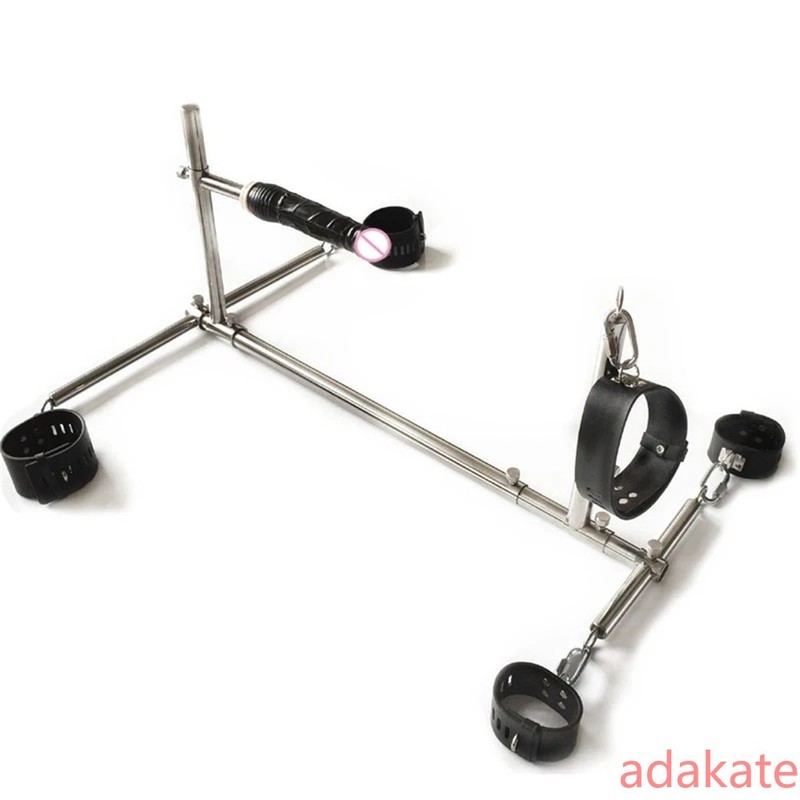 Unisex Stainless Steel BDSM Bondage Set Dildo Handcuffs Wrist Cuffs Neck Collar gallery