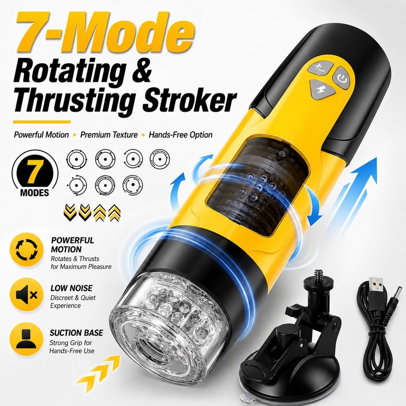 Male Stroker Masturbator 7 Modes Rotating Thrusting Adult Toy w Suction Base
