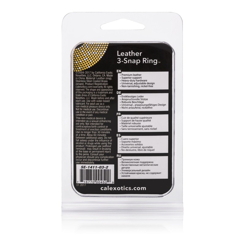 Cal Exotics Leather 3-Snap Ring Black - Adjustable Penis Cock Erection Enhancer gallery
