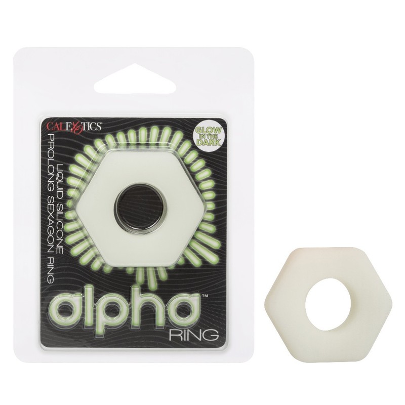 Alpha Glow-in-the-Dark Liquid Silicone Prolong Sexagon Ring – White