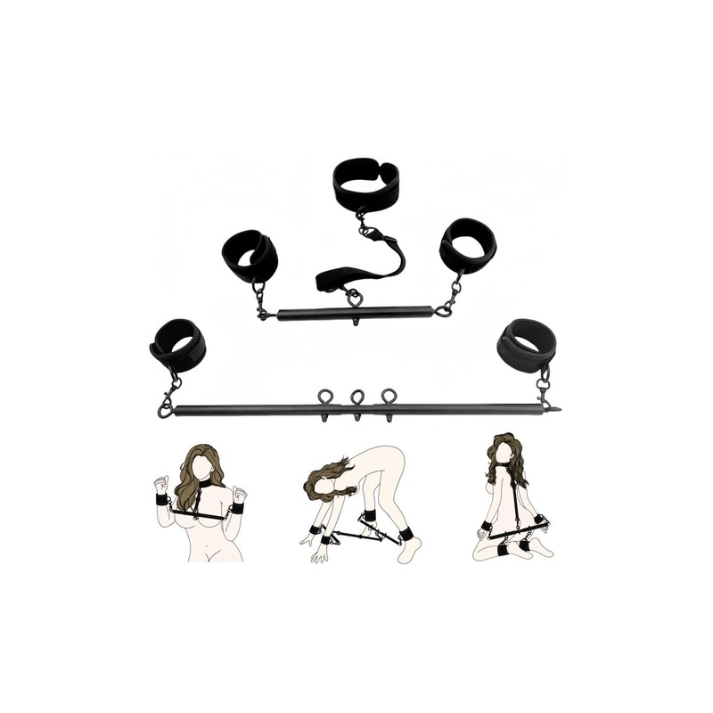 Spreader Bar Sex 2 Pieces Toys Restraints with Wrist Ankle 2 Piece Set, Black