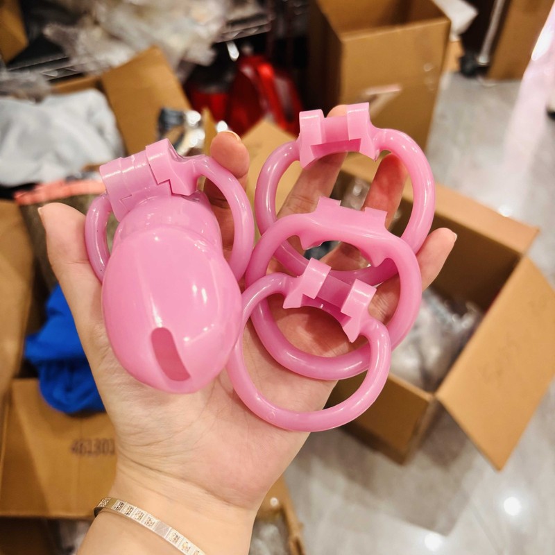 Resin Male Chastity Device with 4 Size Penis Rings Cock Cage Sex Toys For Men SM gallery