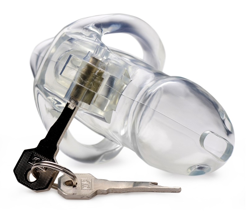 Male Locked Cage Chastity Plastic Cock Ring Penis Enhancer CBT Sex Toy for Men