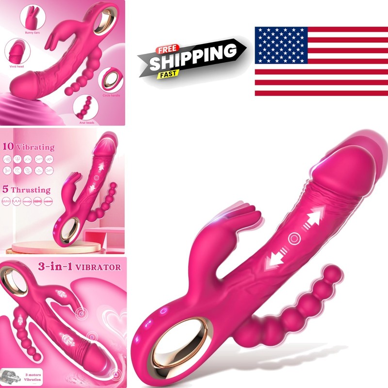 1 Thrusting Rabbit Vibrator Pink Silicone for G Spot and Clitoral Stimulation