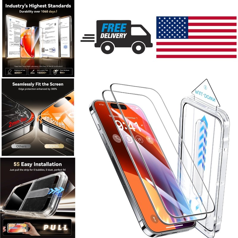 Full Coverage HD Screen Protector for iPhone 16 Pro with 10ft Drop Protection