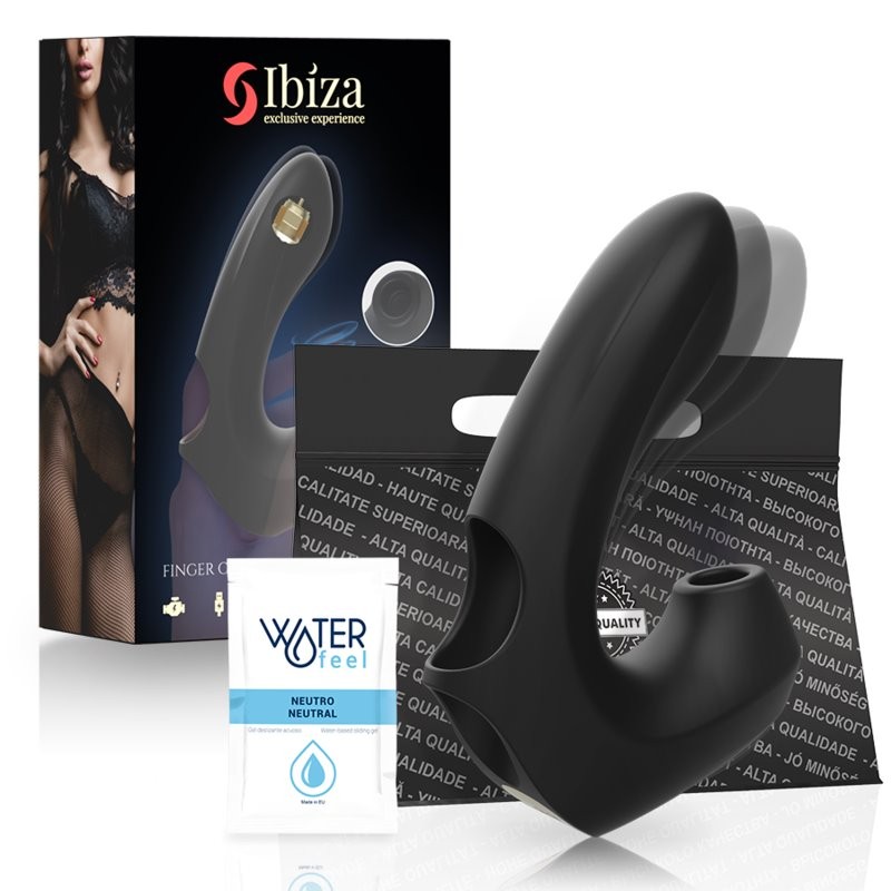 Ibiza – Double Finger Vibrator Clitoral Suction Silicone Black