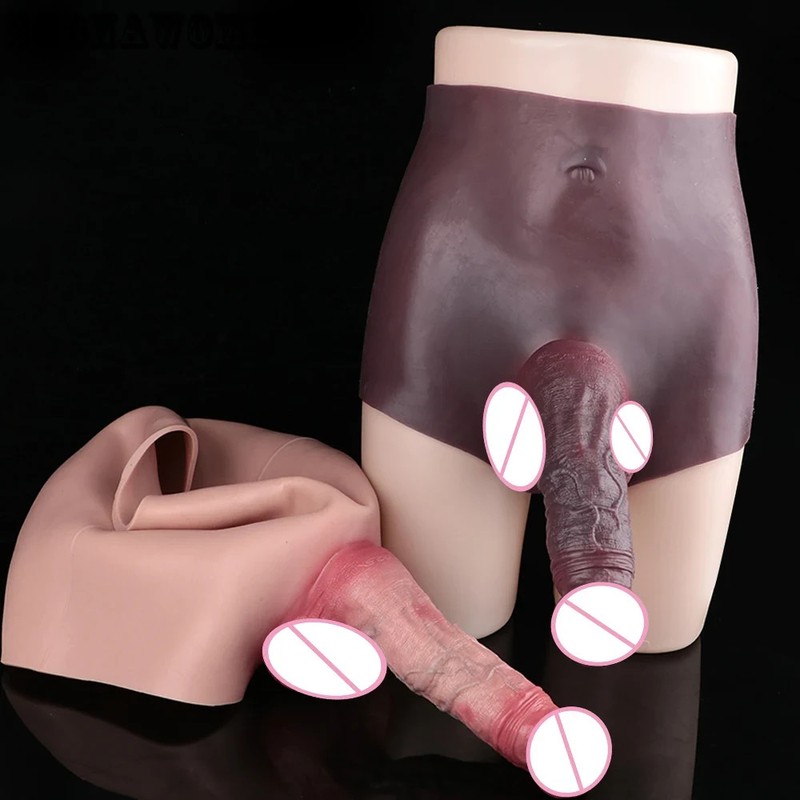 Dark Color Skin Touch Pants With Veins Large Hollow Dildo Silicone Dick Extender gallery