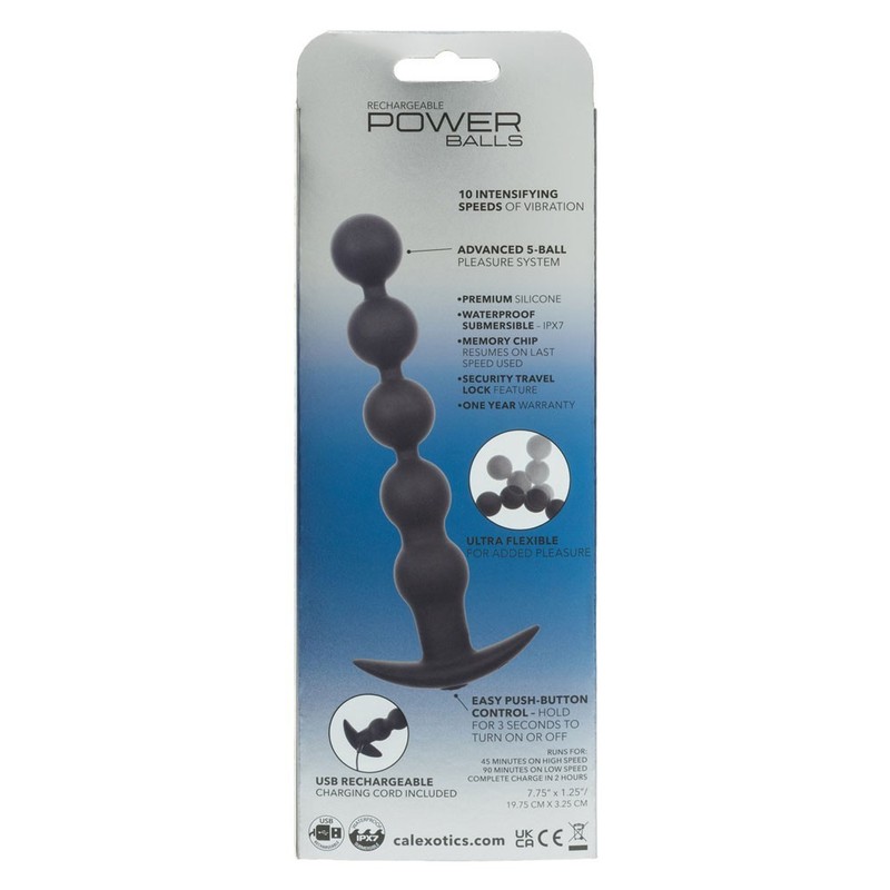 Cal Exotics Rechargeable Power Balls Black - Silicone Vibrating Anal Beads gallery