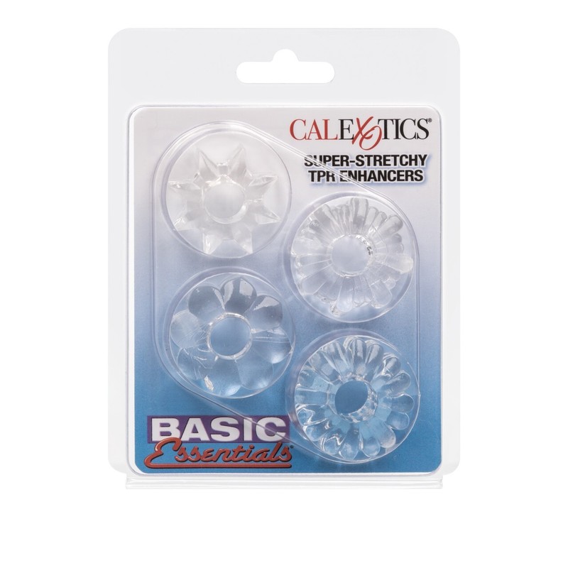 Basic Essentials Super Stretchy TPR Enhancers 4 Pack Clear Rings, New