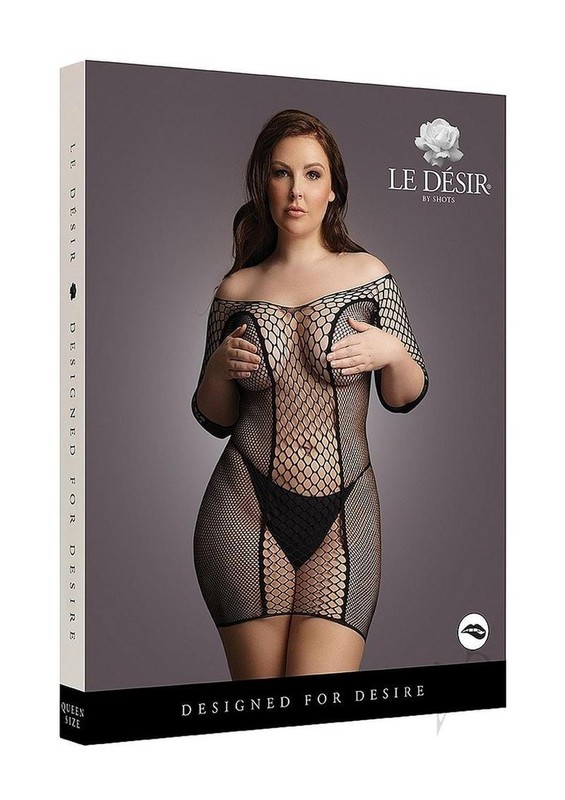 Le Desir Duo Net Sleeved Mini Dress – Queen – Black