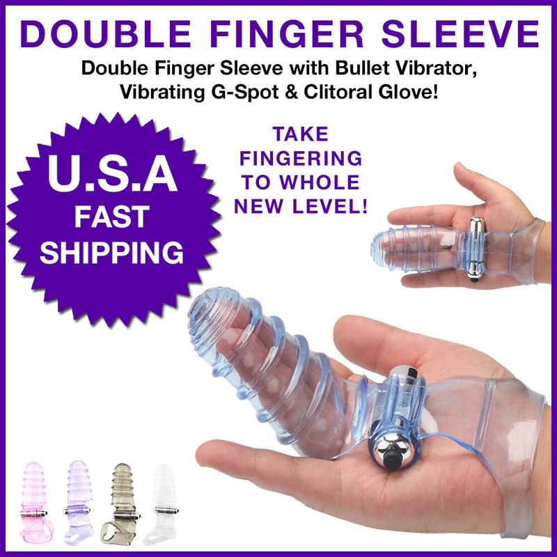 Double Finger Sleeve with Bullet Vibrator Vibrating G-Spot & Clitoral Glove