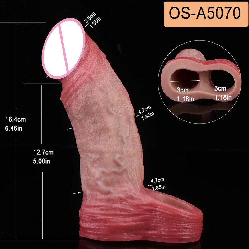 Penis Sleeve Realistic Cock Ring Hollow Dildo Male Dick Extend Enlarge Sex Toys gallery