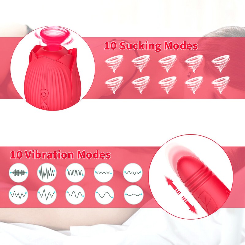 Telescopic Dildo Clit Pump Sucking Rose Vibrator G-Spot Adult Sex Toy For Women gallery