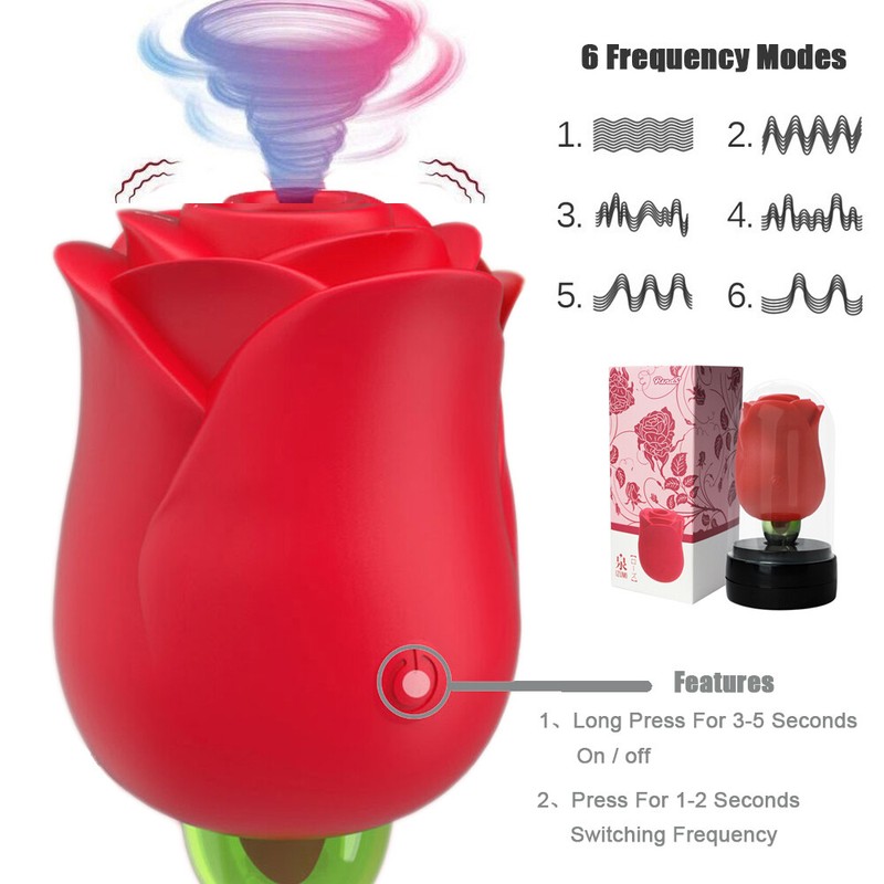 Rose Flower 6 Speeds Rechargeable Sucking Licking Vibrator Sex Toy for Women US