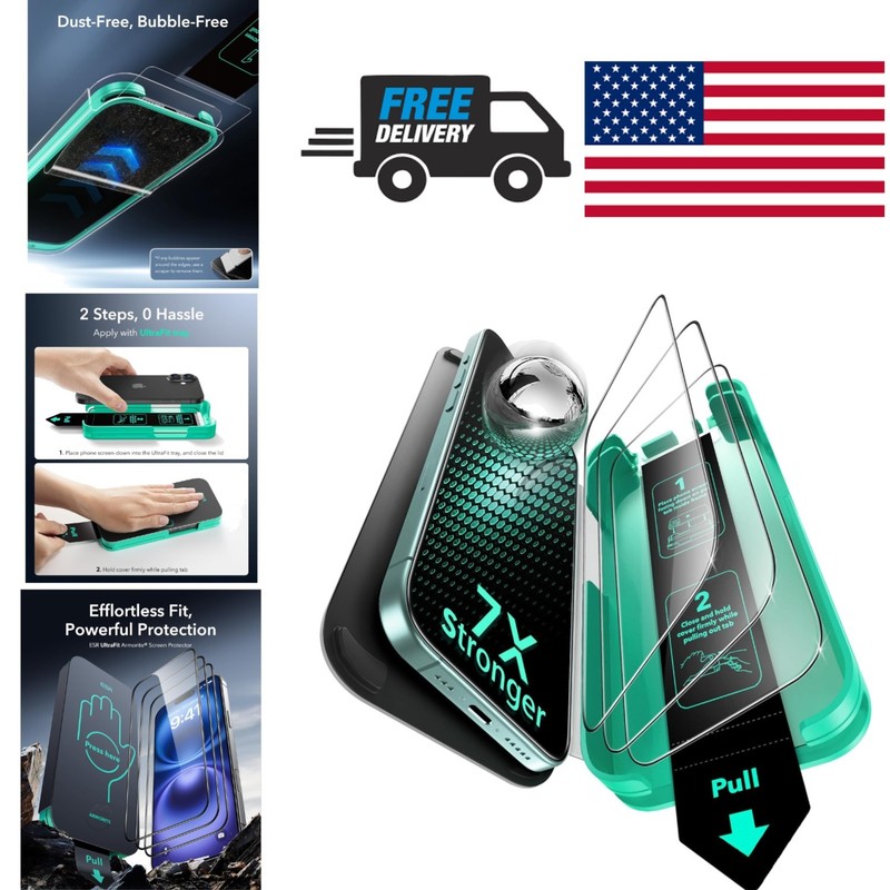Full Coverage Screen Protector for iPhone 16 Plus 15 Plus with Alignment Tool