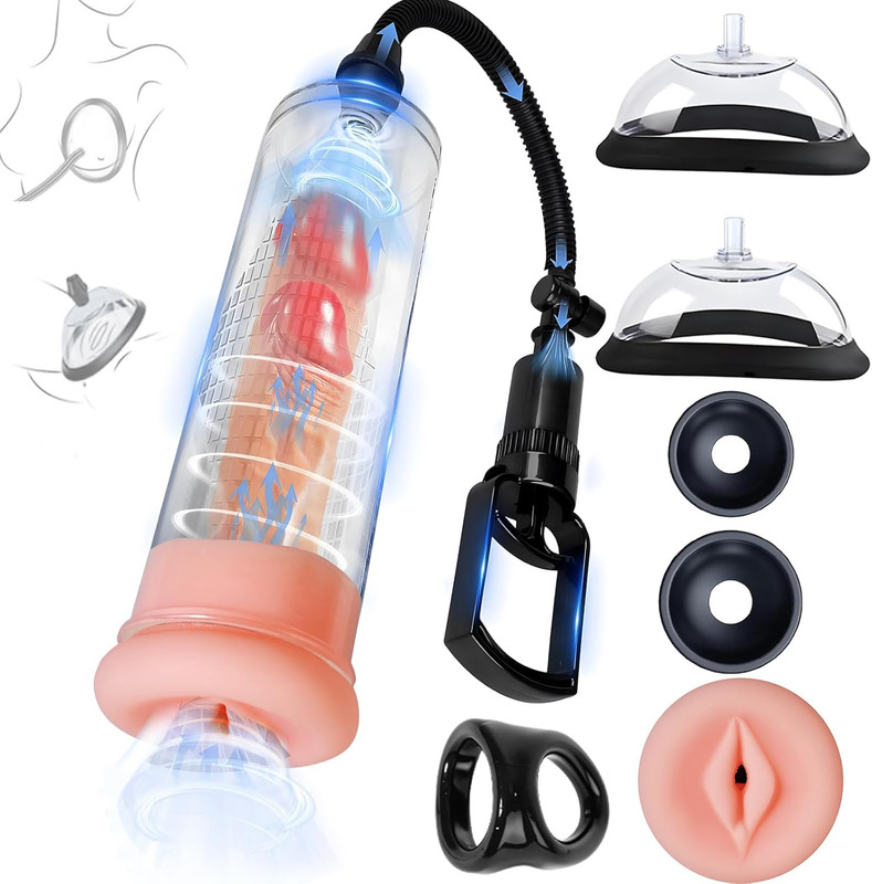 Penis Pussy Pump Adult Toy Set, Manual Vacuum Pennis Extender with Nipple & Clit