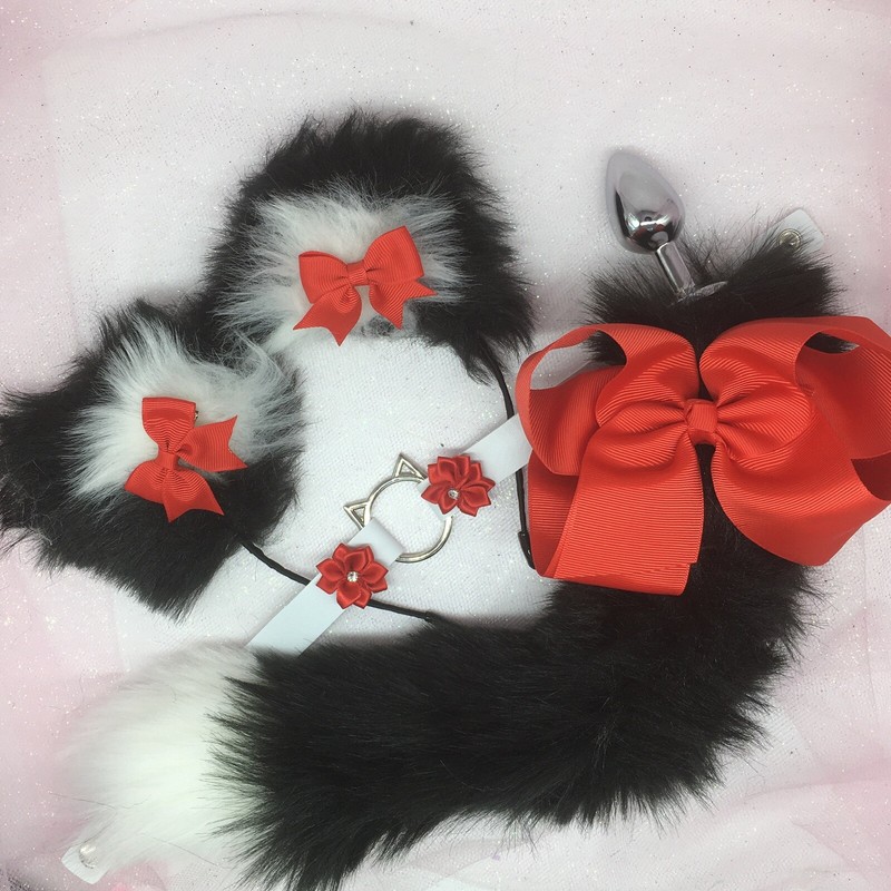 Customized Black Kitten Cat Set BDSM DDLG Pet Play Tail Ears Collar Butt Plug