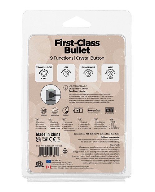 First Class Mini Rechargeable Bullet w/Crystal - 9 Functions Rose Gold gallery