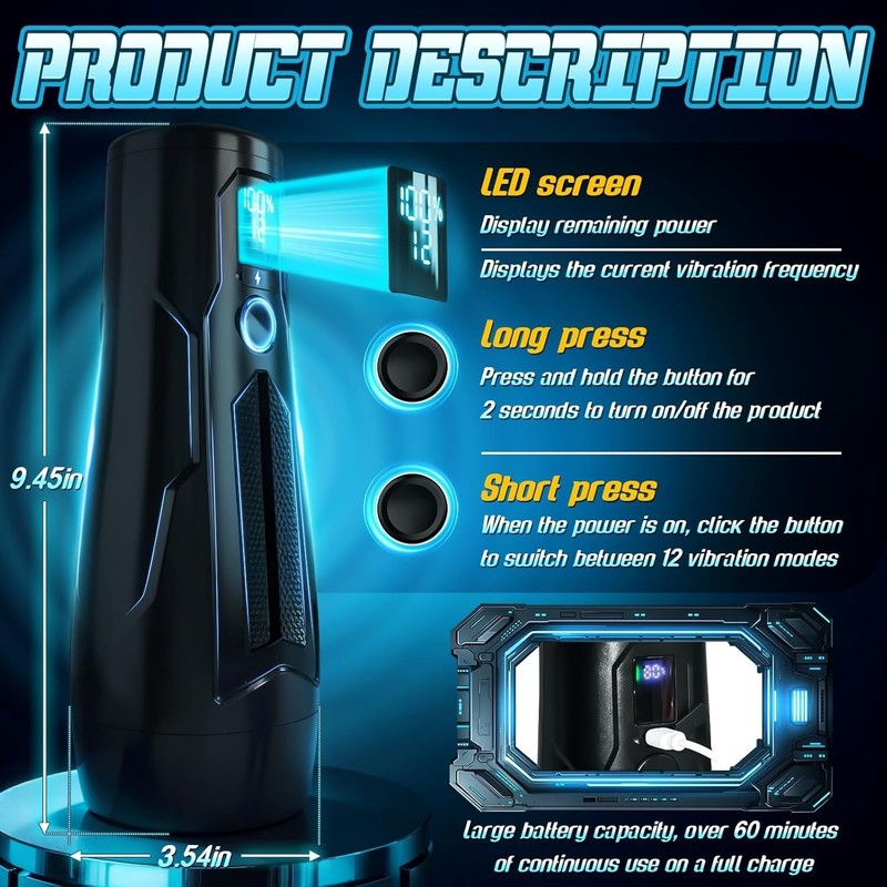 Vibrating Male Masturbator 12 Modes Black TPE Pocket Pussy for Ultimate Pleasure gallery