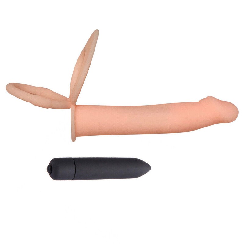 5 inch Vibrating Double Penetration Dual Cock Ring Penis Strap On DP Anal