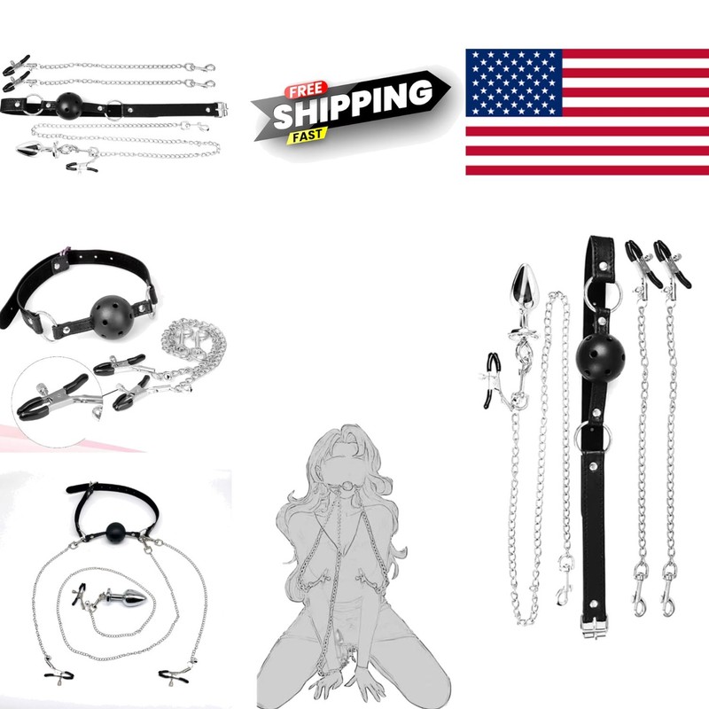 BDSM Restraint Set for Couples with Breathable Gag Durable Materials and Clamps