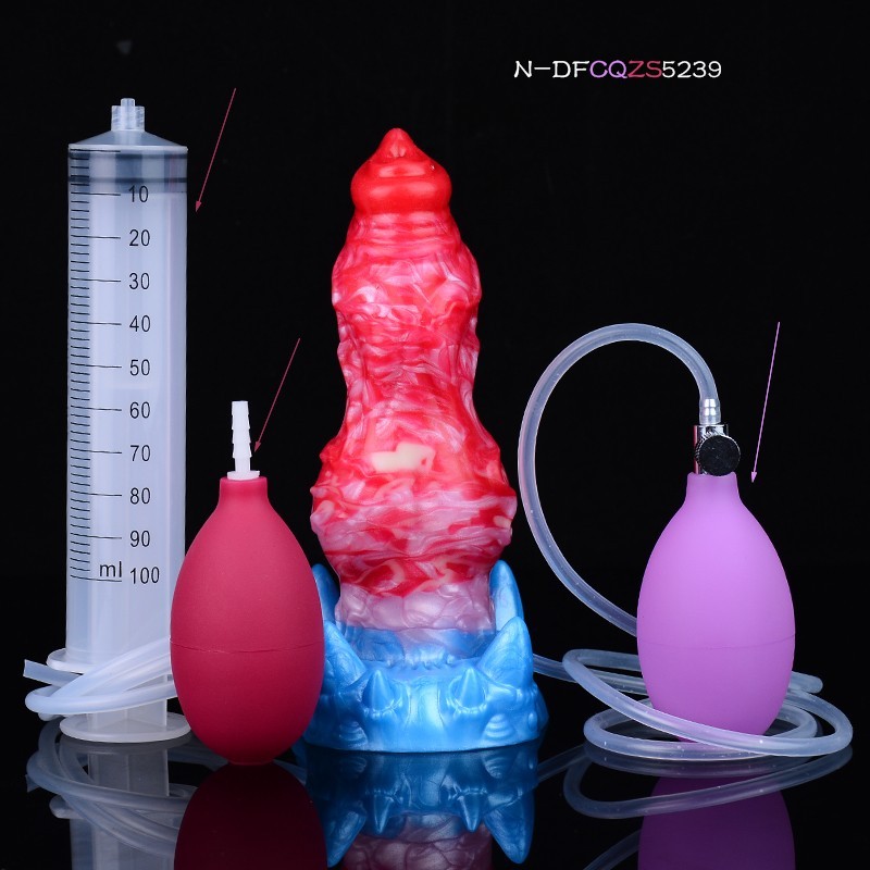 Silicone Squirting Inflatable Penis Toy Ejaculating Big Knot Dildo Suction Cup