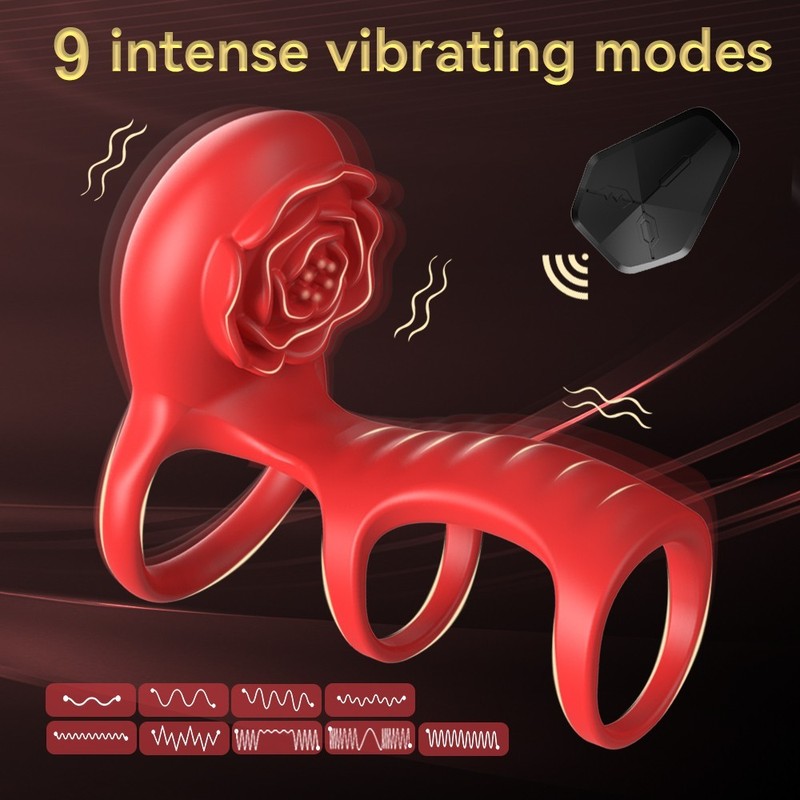 App Remote Rose Triple Penis Ring Couples Vibrator 9 Modes Clitoral Stimulator gallery