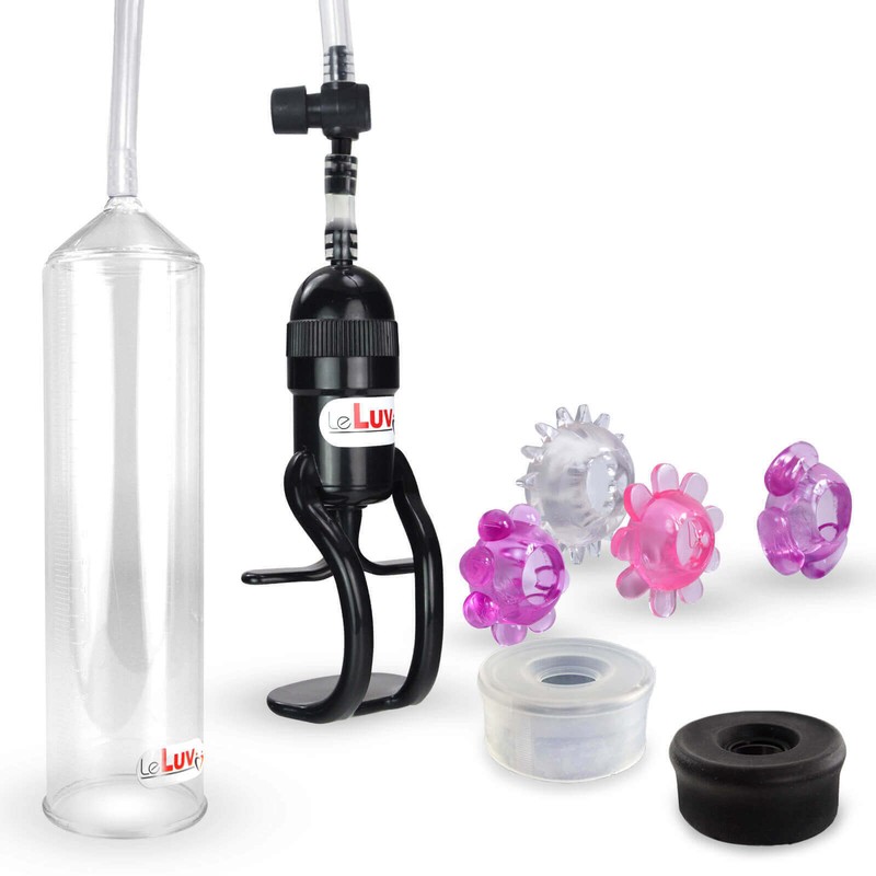 LeLuv Penis Pump EasyOp Zgrip | Black, Clear Sleeves & 4 Jelly Rings