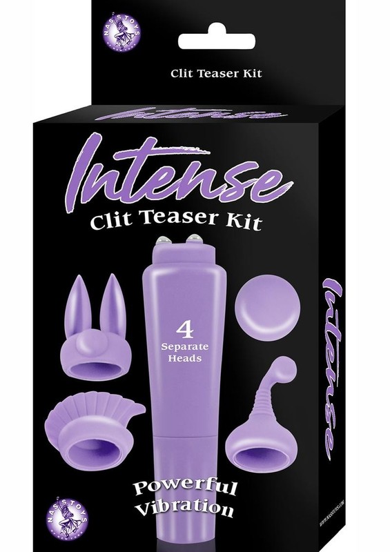 Intense Clit Teaser Kit Mini Vibrator with Silicone Attachments – Purple