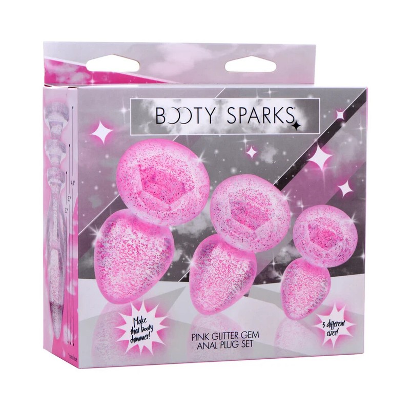 Booty Sparks Pink Glitter Gem 3pc Anal Plug Set Pink – Butt Plug Kit