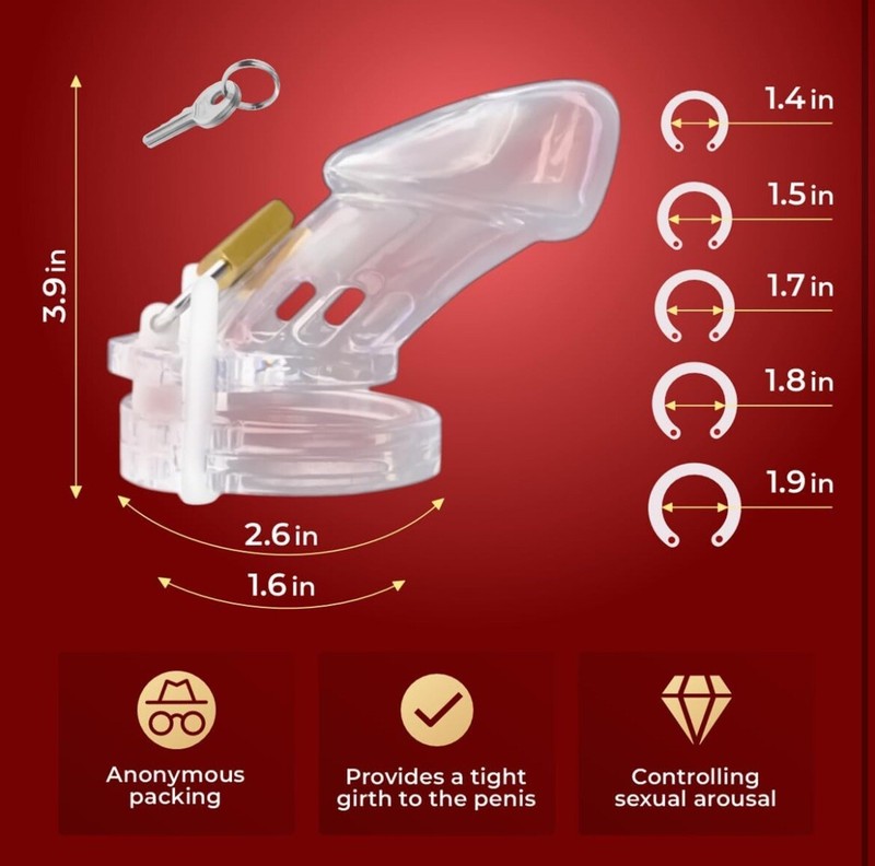 Plastic Ribs Male Chastity Cage Rings, Invisible Lock for Man Penis, Transparent gallery