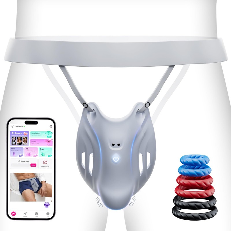 Male Masturbator Sex Toys for Men - Wearable Penis Training Vibrator Gray