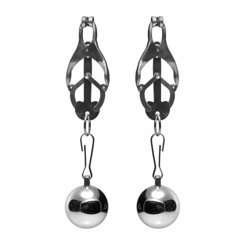 Pair 8oz Weighted Nipple Bondage Monarch Clover Clamps Clitoris Pincher BDSM Sex