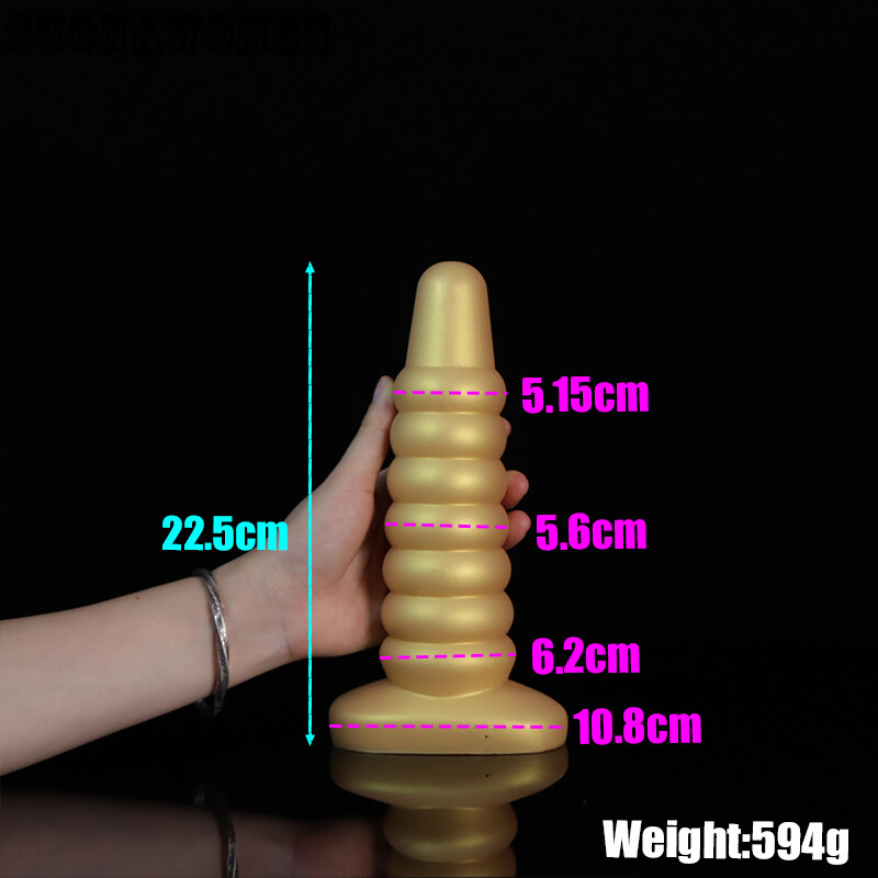 34x6cm Golden Butt Plug Long Anal Dildo Huge Dilator Balls Big Bead Tool Sex Toy gallery