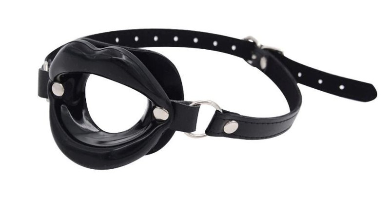 Soft Lip Shape Open Mouth Ball Oral PU Leather Fixation Harness Slave Toy