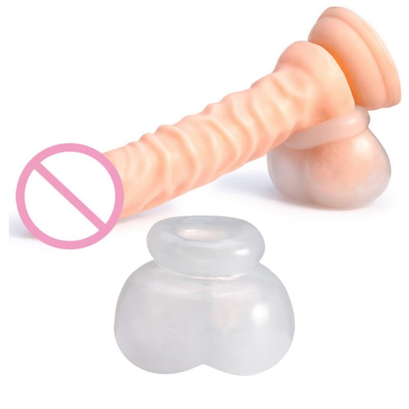 Transparent Silicone Bag Ring Scrotum Pouch Testicle Stretcher Slave Bondage 1pc gallery