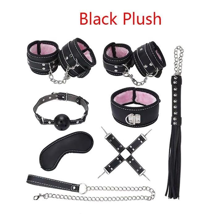 Collar Whip Hand Ankle Cuffs Restraints Straps Bondage SM Tool 8pcs Bondage Set