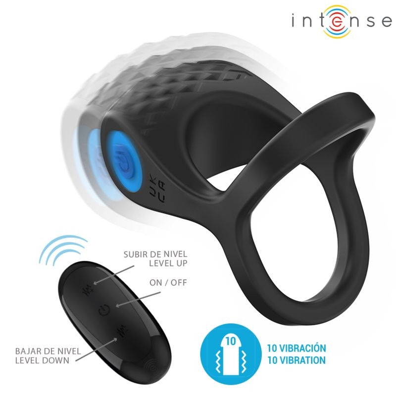 Intense Alex – Double Phallic Ring with 10 Vibration Remote Control Black