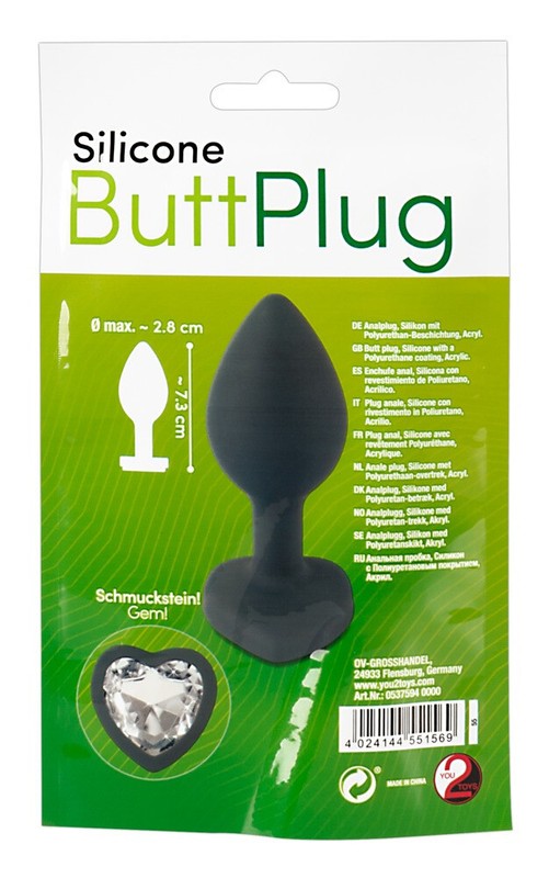 Silicone Butt Plug Black - Black Anal Plug with Gem - Schmuckstein Gem you2toys gallery