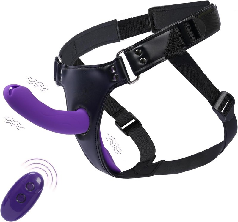 5 Inch Vibrating Strap On Dildo Harness Set for Women and Men,Lesbian Sex Toys w