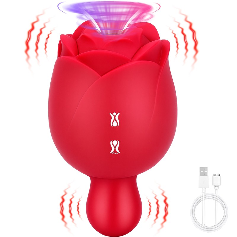 Rose Sucking Vibrator Clitoral G-spot Suction Thrusting Dildo Sex Toy 9 Modes