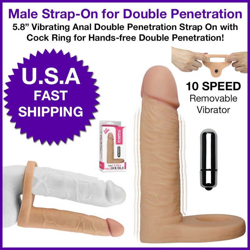 Lovetoy 5.8&Prime; Ultra Soft Double Penetration Male Strap-On Cock Ring 10 Vibrating