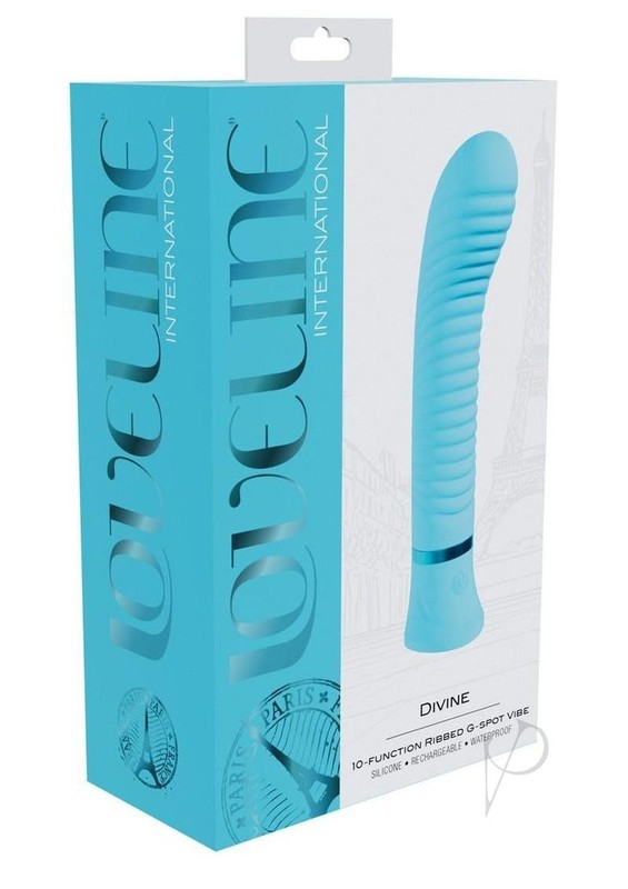 Loveline Divine 10 Function Rechargeable Silicone Ribbed G-Spot Vibrator – Blue
