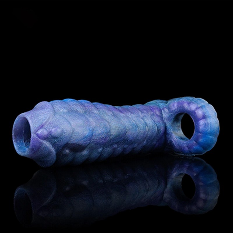 Fantasy Ribbed Dragon Penis Sleeve soft Silicone Sheath Stretchable Dildo SexToy
