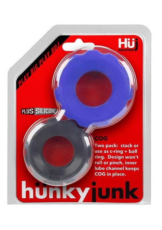 Hunkyjunk COG Silicone Cock Ring (2 Pack) – Blue/Black