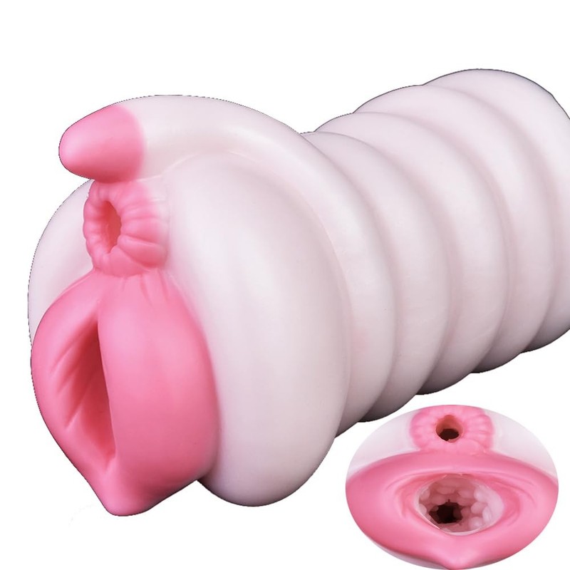 Soft Lifelike Fantasy Pink Unique Design 2 in 1 Male Masturbator Silicone Men…