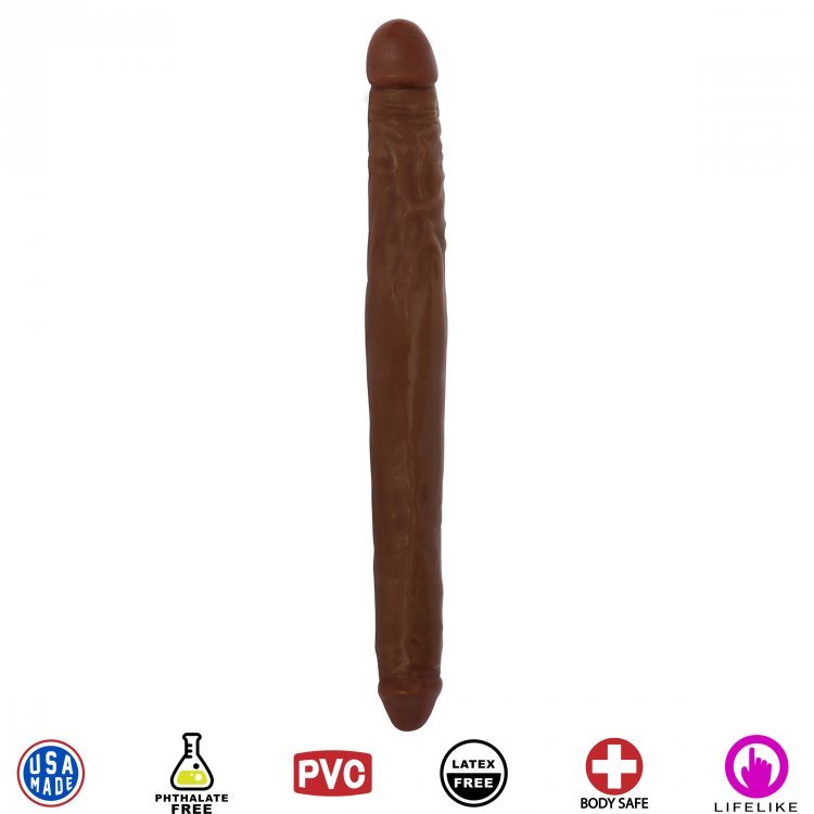 NEW JOCK 16 Inch Tapered Double Dong USA Made Realistic Brown double-ended Dildo